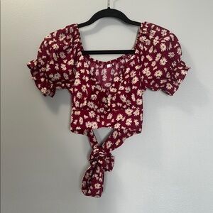 Floral Burgundy Tie-Front Top